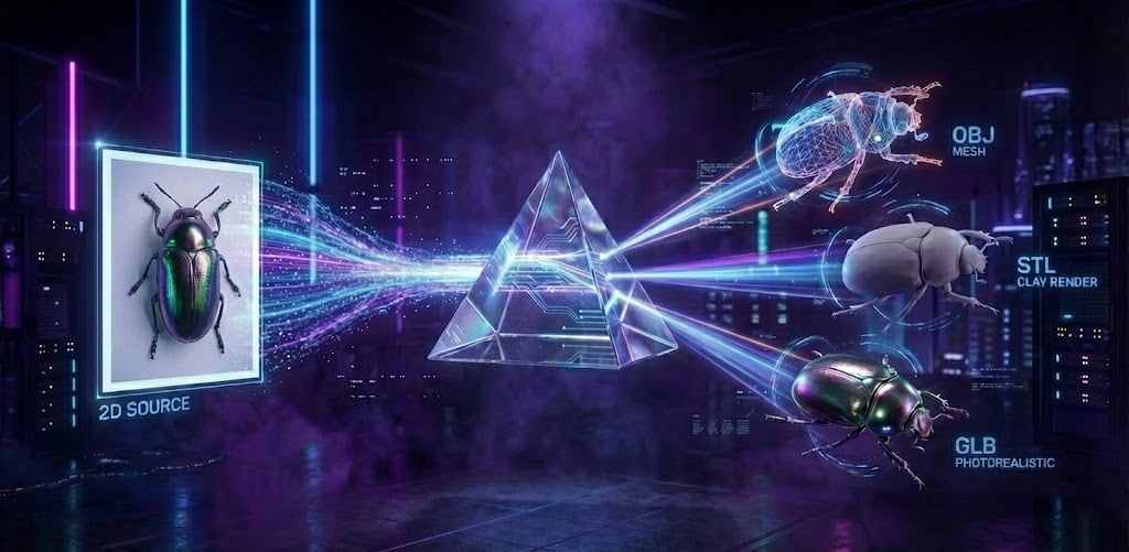 Universal Format Export (GLB, STL, OBJ)